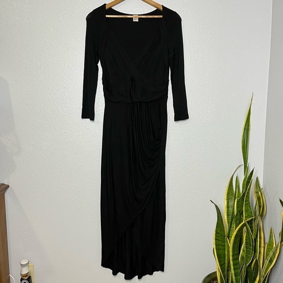 Peruvian Connection Long Sleeve Black Maxi High Low Dress - Picture 1 of 7
